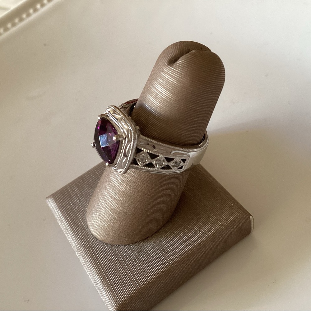 Vintage Tacori Cushion Cut Amethyst & CZ Over 925 Sterling Silver Ring - Picture 4 of 13